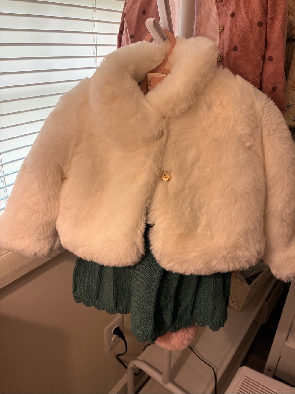 Girls' Cream Faux Fur Jacket - Elegant Cozy Coat